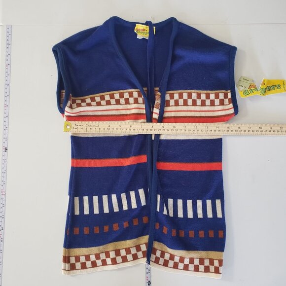 Vintage 70s Deadstock Name Droppers Knit Vest Cardigan Size S Retro Boho Folk - Picture 3 of 5